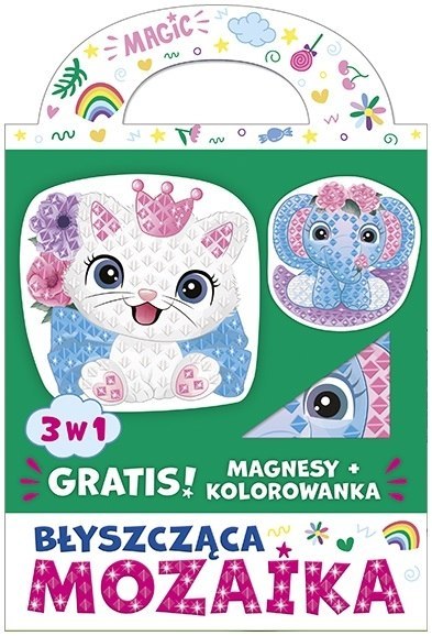 Błyszcząca Mozaika Magnesy Kotek i słonik Gratis Kolorowanka