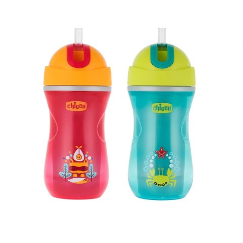 CHICCO 00006991300000 Kubek termiczny ze słomką do nauki picia 14m+ neutral